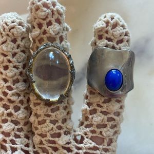Vintage 70s Pauline Rader Crystal ball and Cobalt stone Rings Signed set of 2